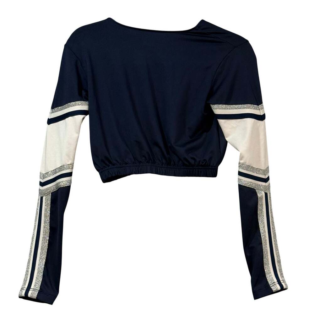 Vintage 90s Soffe Cheerleader Costume Women's M Long Sleeve Crop Top Navy Silver